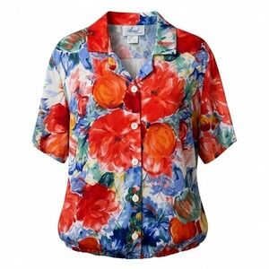 Aimee of California Top Blouse 20W Button Front Watercolor Floral 80s‎ 90s